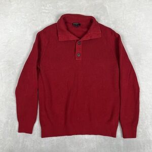 Banana Republic Sweater Mens Large Red Collared Cotton Button Knit Pullover